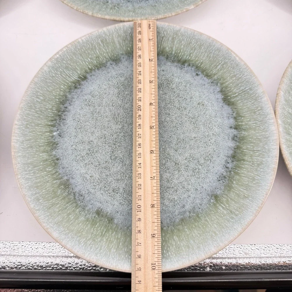 West Elm Salad Plates Set of 6 Seafoam Green Blue Reactive Glaze Stoneware 8.5